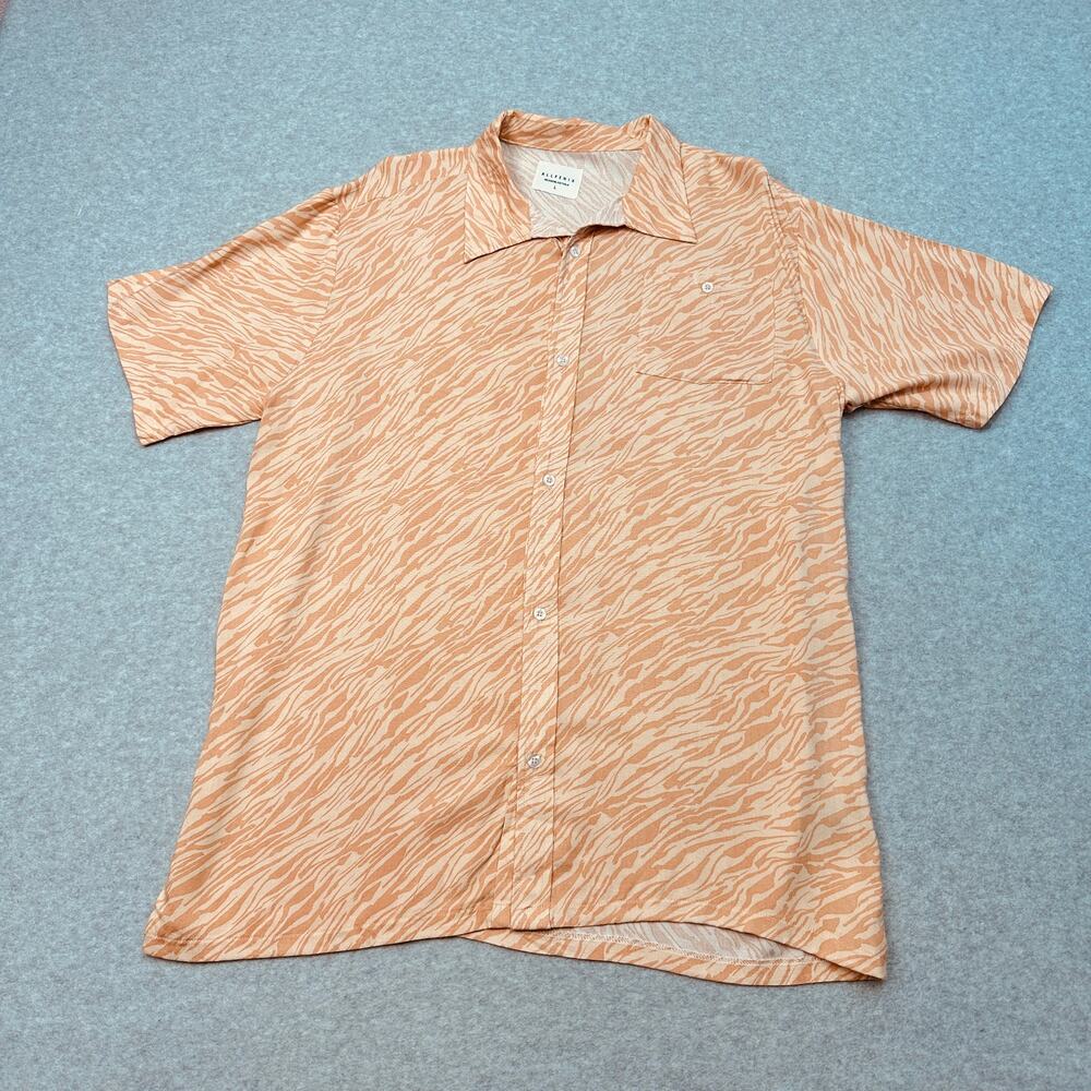 ALLFENIX Shirt Mens L Orange Zebra Print Short Sleeve Button Up Collared Casual